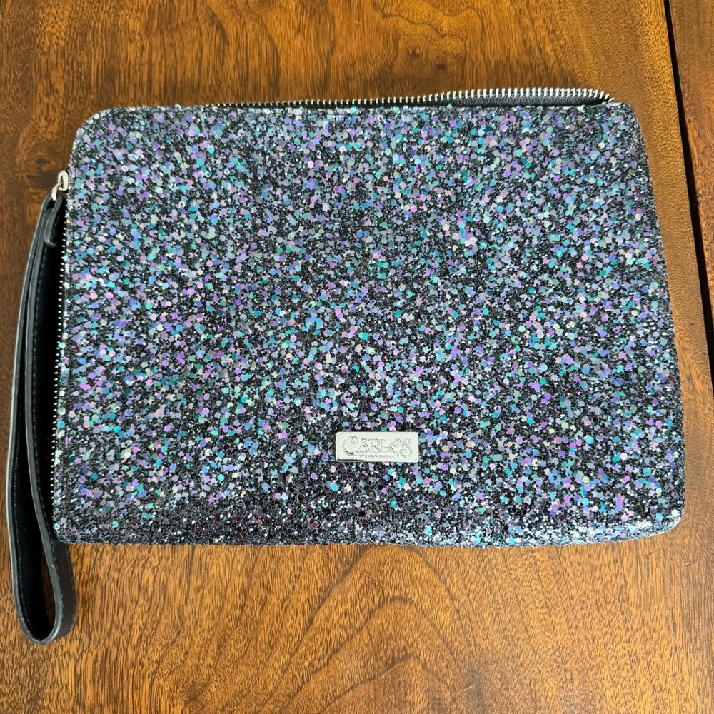 Carlos Santana Glitter Clutch Wristlet Bag Wallet Purple Black Multi